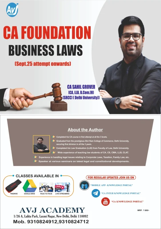Flowcharts of Business Laws for CA Foundation | AVJ Academy by CA Sahil Grover