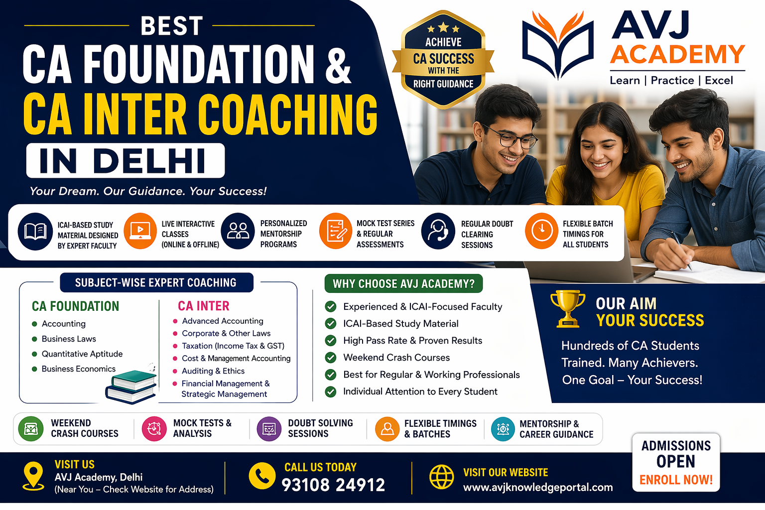 Best CA Foundation and CA Inter Coaching in Delhi AVJ Academy with mock tests and mentorship