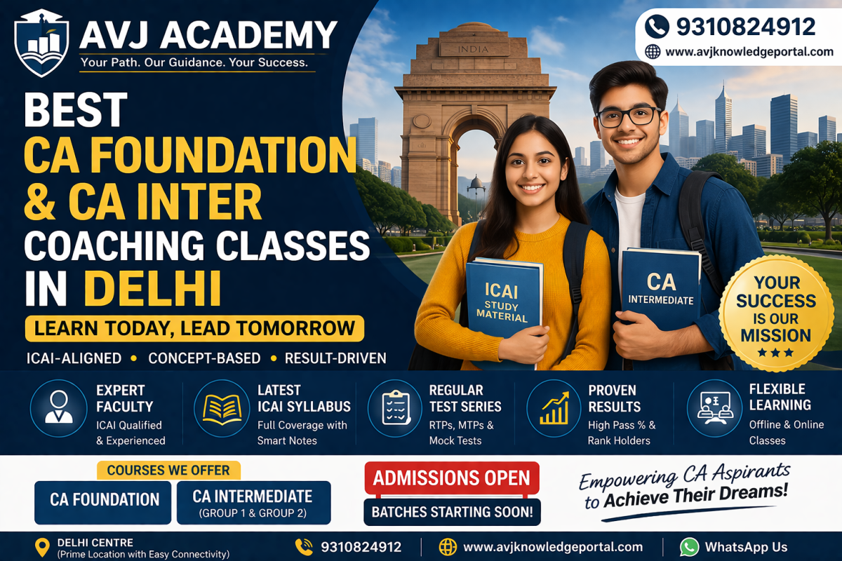 Best CA Foundation and CA Inter Coaching in Delhi AVJ Academy contact 9310824912