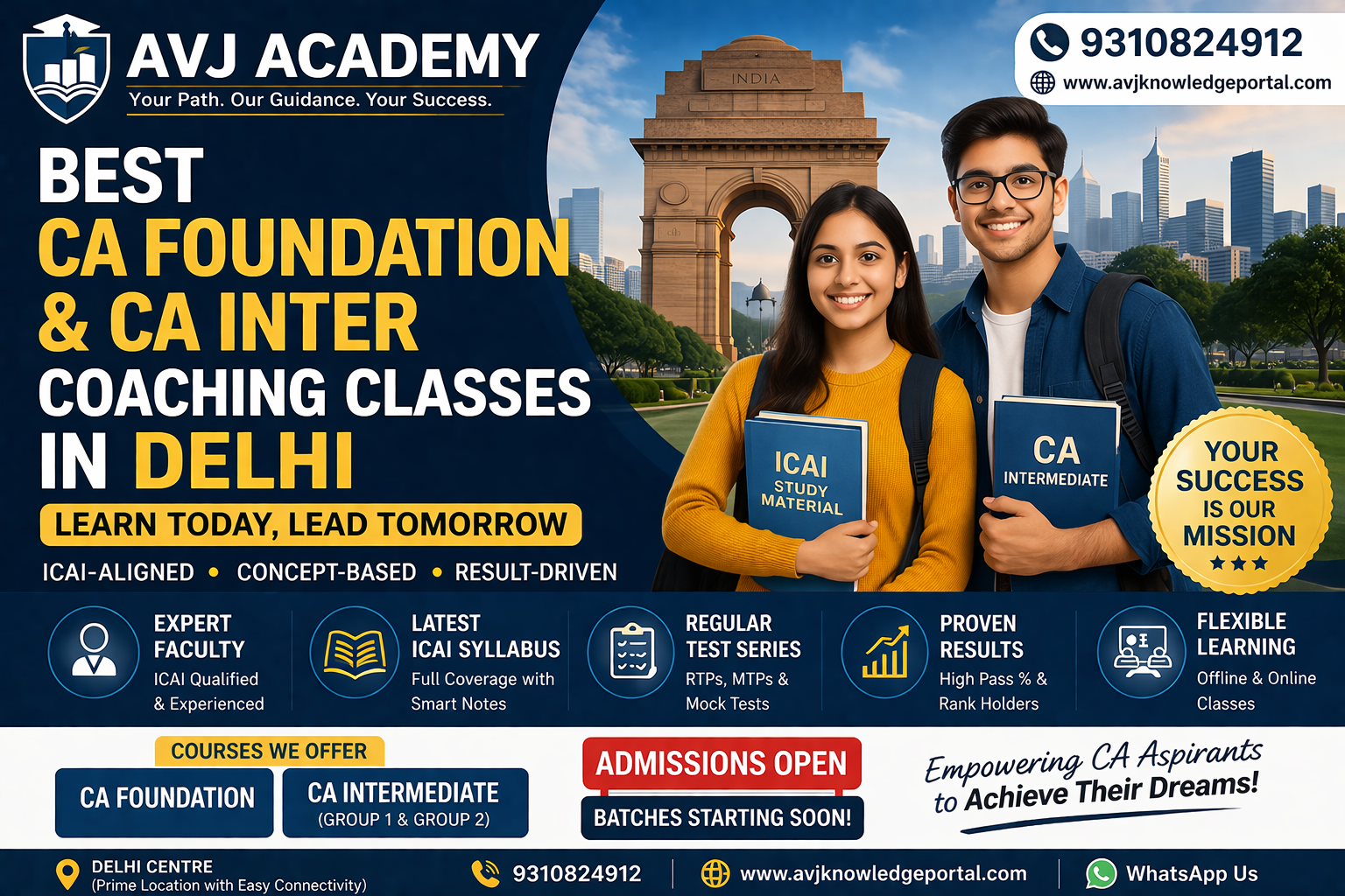 Best CA Foundation and CA Inter Coaching in Delhi AVJ Academy contact 9310824912