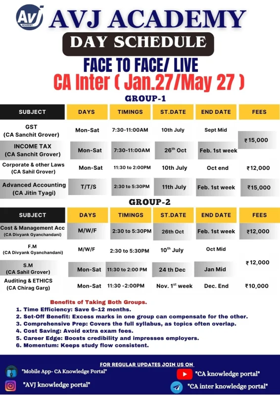 CA inter both Group Schedule